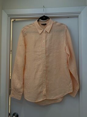 Lord & Taylor Peach Button-Front Linen Shirt